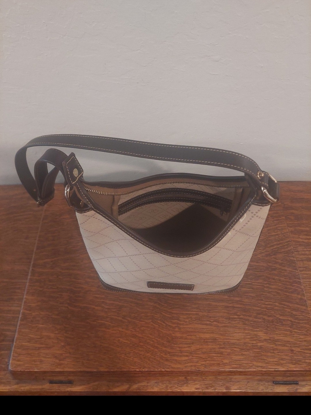 Dooney & Bourke Cream Tote with Brown Trim